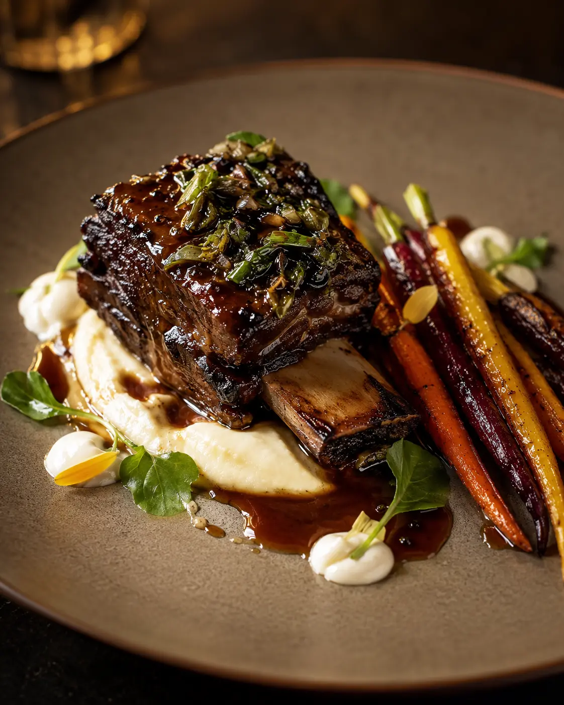 Braised short rib with heirloom carrots and whipped potato